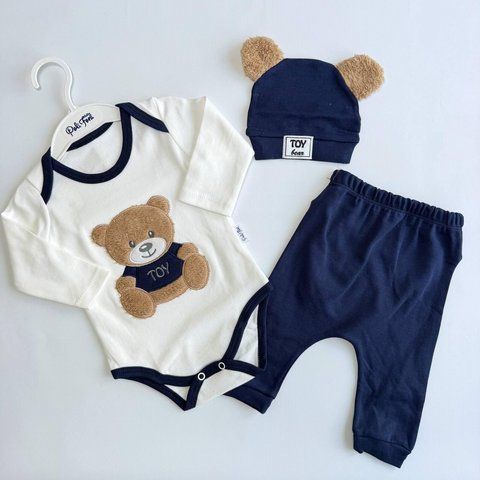 Дитячий трикотажний комплект-трійка з шапочкою &laquo;TOY bear&raquo; (боді, штани, шапка), розміри 62-68, 68-74 3117754421 фото