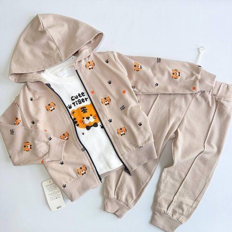 Дитячий демісезонний костюм-трипопередник із кофтою на блискавці &laquo;Cute Tiger&raquo;, бежевий і синій, розміри 80, 92, 98, 104 98, Бежеви 3117772424 фото
